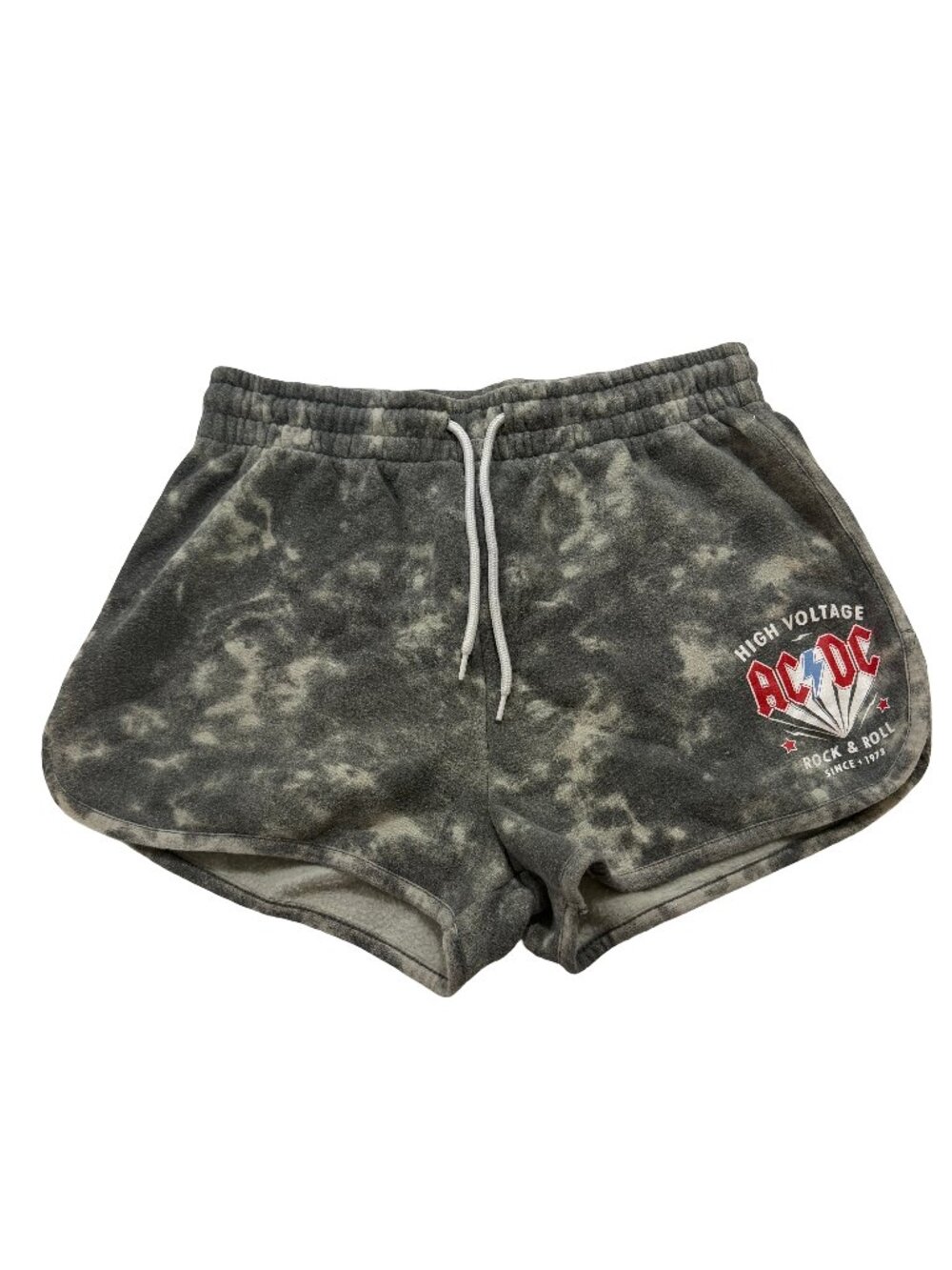 ACDC Charcoal Tie Dye Fleece Sweat Shorts Rock Graphic Drawstring Medium Women's